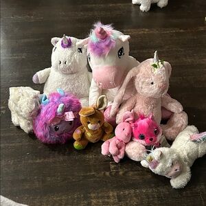 Charming Plush Unicorn and Bunny Collection - Pink, White, and Brown